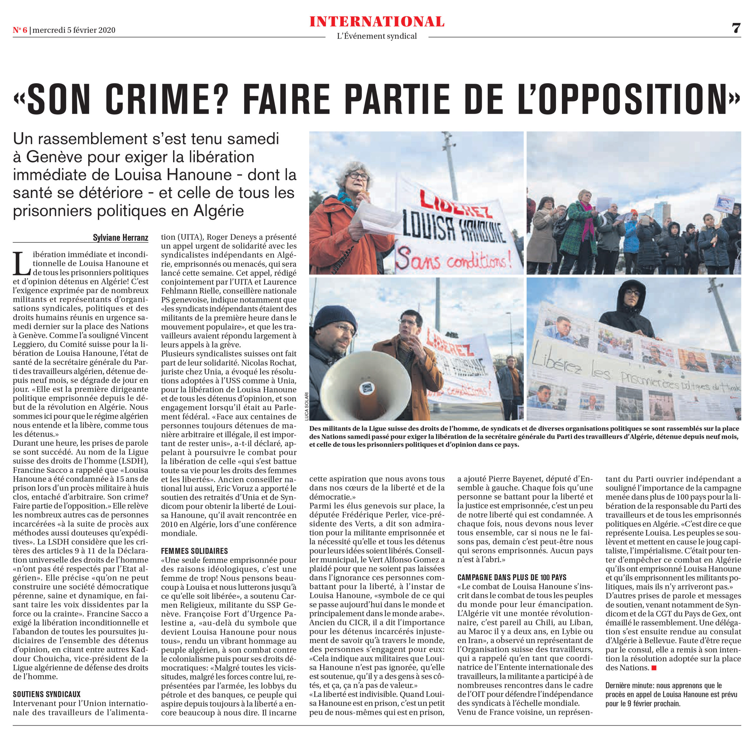 L'Événement syndical, 5 février 2020.